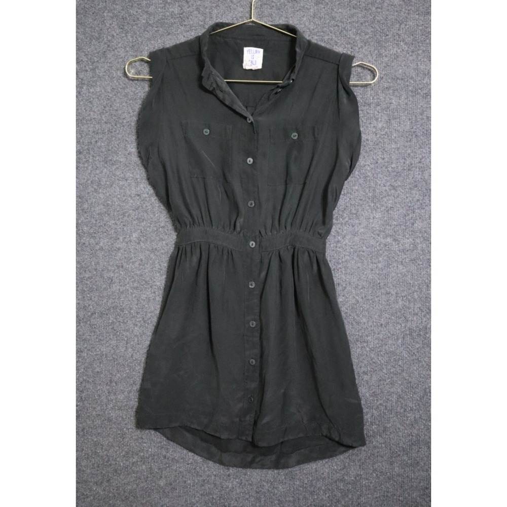 Yellow is Gold by Sunshine & Shadow Open-Back Shirtdress Women XS Black Silk EUC
